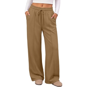 ATHMILE Womens Wide Leg Fleece Sweatpants High Waisted Teen Girl Pants | Fall Fashion Winter Clothes Lounge Travel Joggers With Pockets(Coffee Grey)