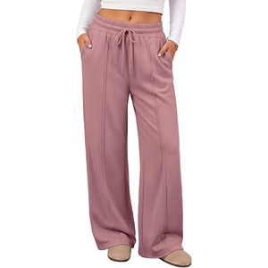 ATHMILE Womens Wide Leg Fleece Sweatpants High Waisted Teen Girl Pants | Fall Fashion Winter Clothes Lounge Travel Joggers With Pockets(Dark Pink)
