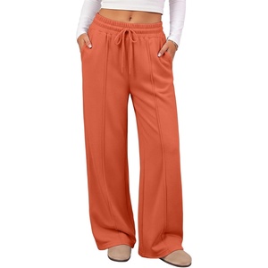 ATHMILE Womens Wide Leg Fleece Sweatpants High Waisted Teen Girl Pants | Fall Fashion Winter Clothes Lounge Travel Joggers With Pockets(Orange)