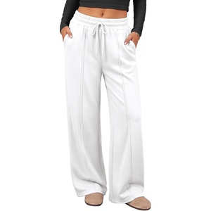 ATHMILE Womens Wide Leg Fleece Sweatpants High Waisted Teen Girl Pants | Fall Fashion Winter Clothes Lounge Travel Joggers With Pockets(White)