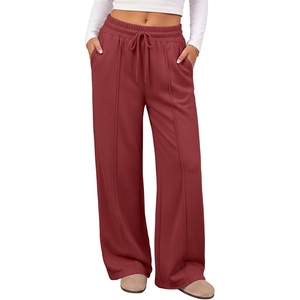 ATHMILE Womens Wide Leg Fleece Sweatpants High Waisted Teen Girl Pants | Fall Fashion Winter Clothes Lounge Travel Joggers With Pockets(Wine Red)