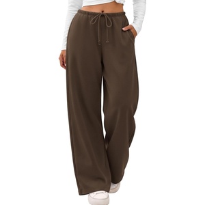 ATHMILE Womens Wide Leg Fleece Sweatpants Lounge with Pocket | Fall Cozy Fleece Sweat Pants,Low Waist Streetwear Drawstring,Baggy Teen Girl Jogger(Brown)