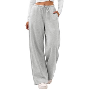 ATHMILE Womens Wide Leg Fleece Sweatpants Lounge with Pocket | Fall Cozy Fleece Sweat Pants,Low Waist Streetwear Drawstring,Baggy Teen Girl Jogger(Grey)