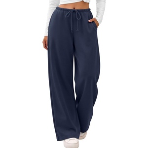 ATHMILE Womens Wide Leg Fleece Sweatpants Lounge with Pocket | Fall Cozy Fleece Sweat Pants,Low Waist Streetwear Drawstring,Baggy Teen Girl Jogger(Navy)