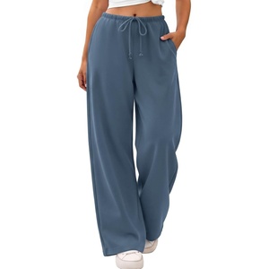 ATHMILE Womens Wide Leg Sweatpants with Pockets | Fall Fashion Lounge Travel Pants,Low Waist Streetwear Drawstring,Baggy Teen Girl Jogger(Grey Blue)