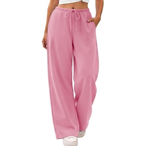 ATHMILE Womens Wide Leg Sweatpants with Pockets | Fall Fashion Lounge Travel Pants,Low Waist Streetwear Drawstring,Baggy Teen Girl Jogger(Pink)