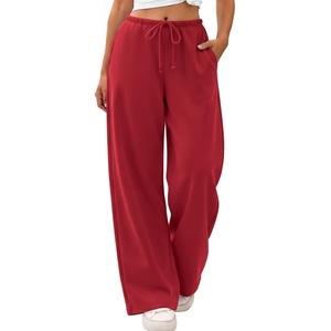 ATHMILE Womens Wide Leg Sweatpants with Pockets | Fall Fashion Lounge Travel Pants,Low Waist Streetwear Drawstring,Baggy Teen Girl Jogger(Red)