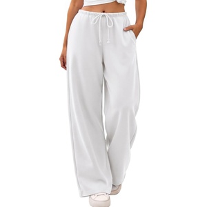 ATHMILE Womens Wide Leg Sweatpants with Pockets | Fall Fashion Lounge Travel Pants,Low Waist Streetwear Drawstring,Baggy Teen Girl Jogger(White)