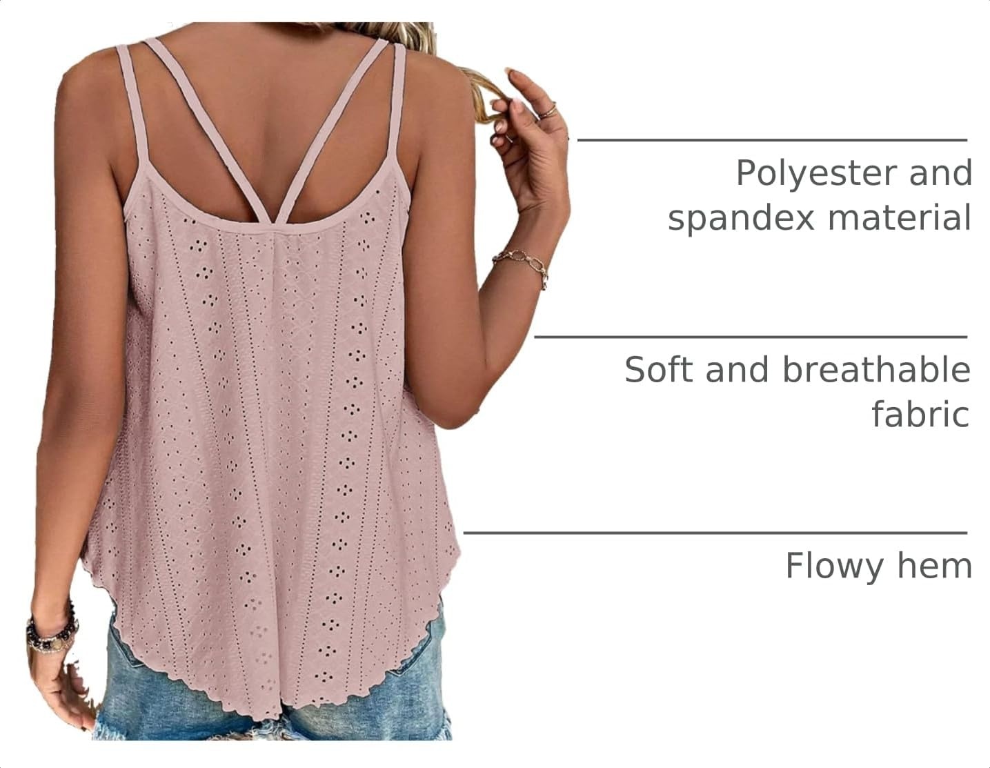 image:imageATHMILE Womens Tank Tops Sleeveless Summer Top Spaghetti Strap Flowy Boho ClothesLoose Spring Shirt Loose FitBeach Vacation Camisole EyeletDark Pink