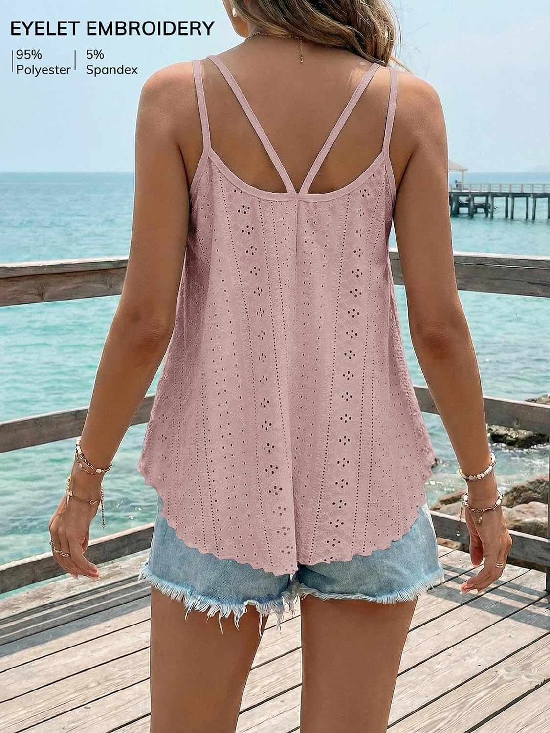 image:imageATHMILE Womens Tank Tops Sleeveless Summer Top Spaghetti Strap Flowy Boho ClothesLoose Spring Shirt Loose FitBeach Vacation Camisole EyeletDark Pink