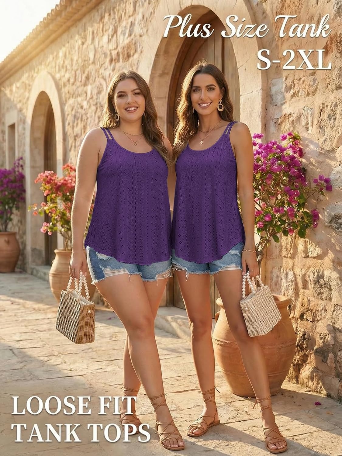 image:imageATHMILE Womens Tank Tops Sleeveless Summer Top Spaghetti Strap Flowy Boho ClothesLoose Spring Shirt Loose FitBeach Vacation Camisole EyeletDark Purple
