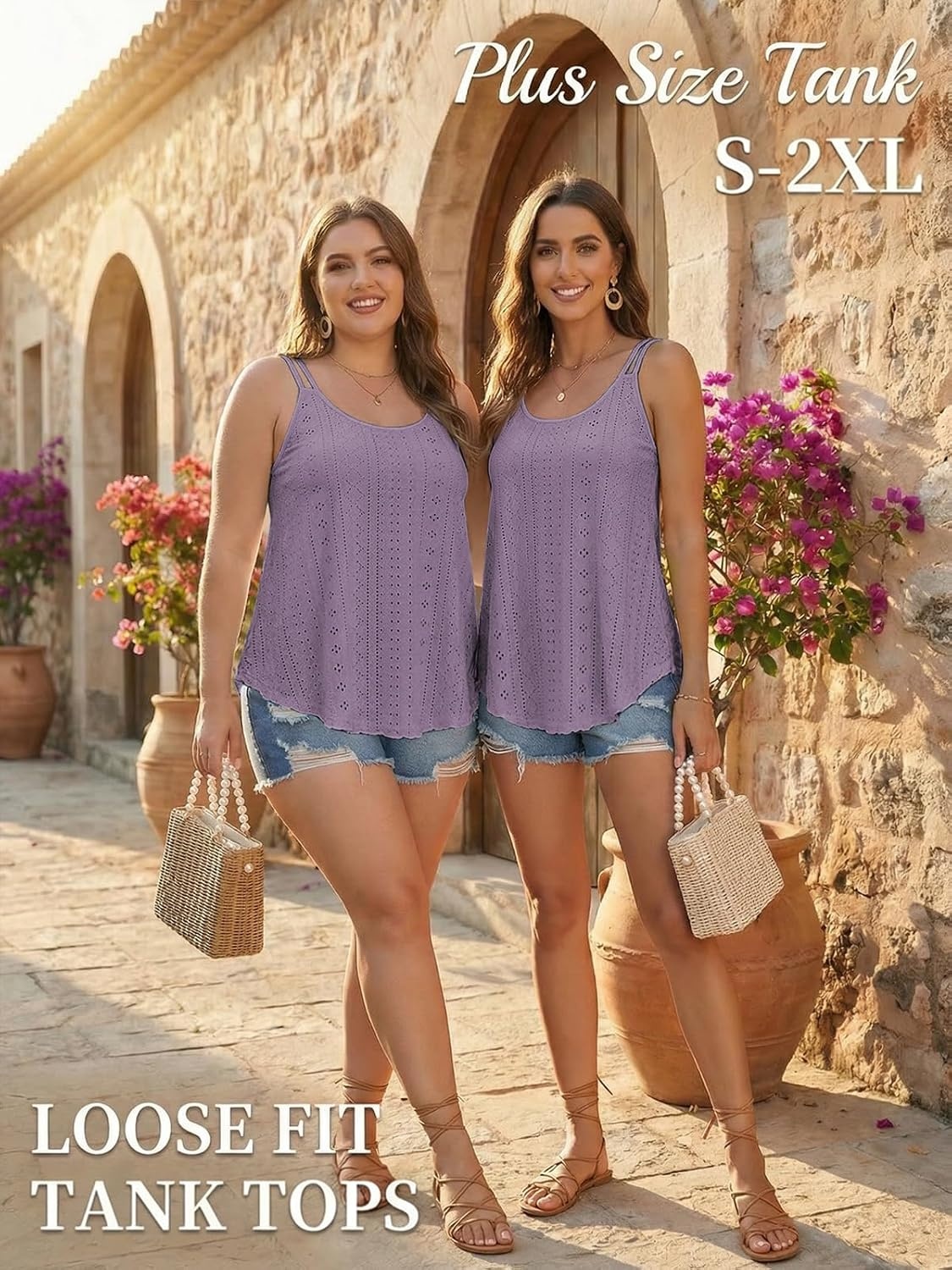 image:imageATHMILE Womens Tank Tops Sleeveless Summer Top Spaghetti Strap Flowy Boho ClothesLoose Spring Shirt Loose FitBeach Vacation Camisole EyeletGrey Purple