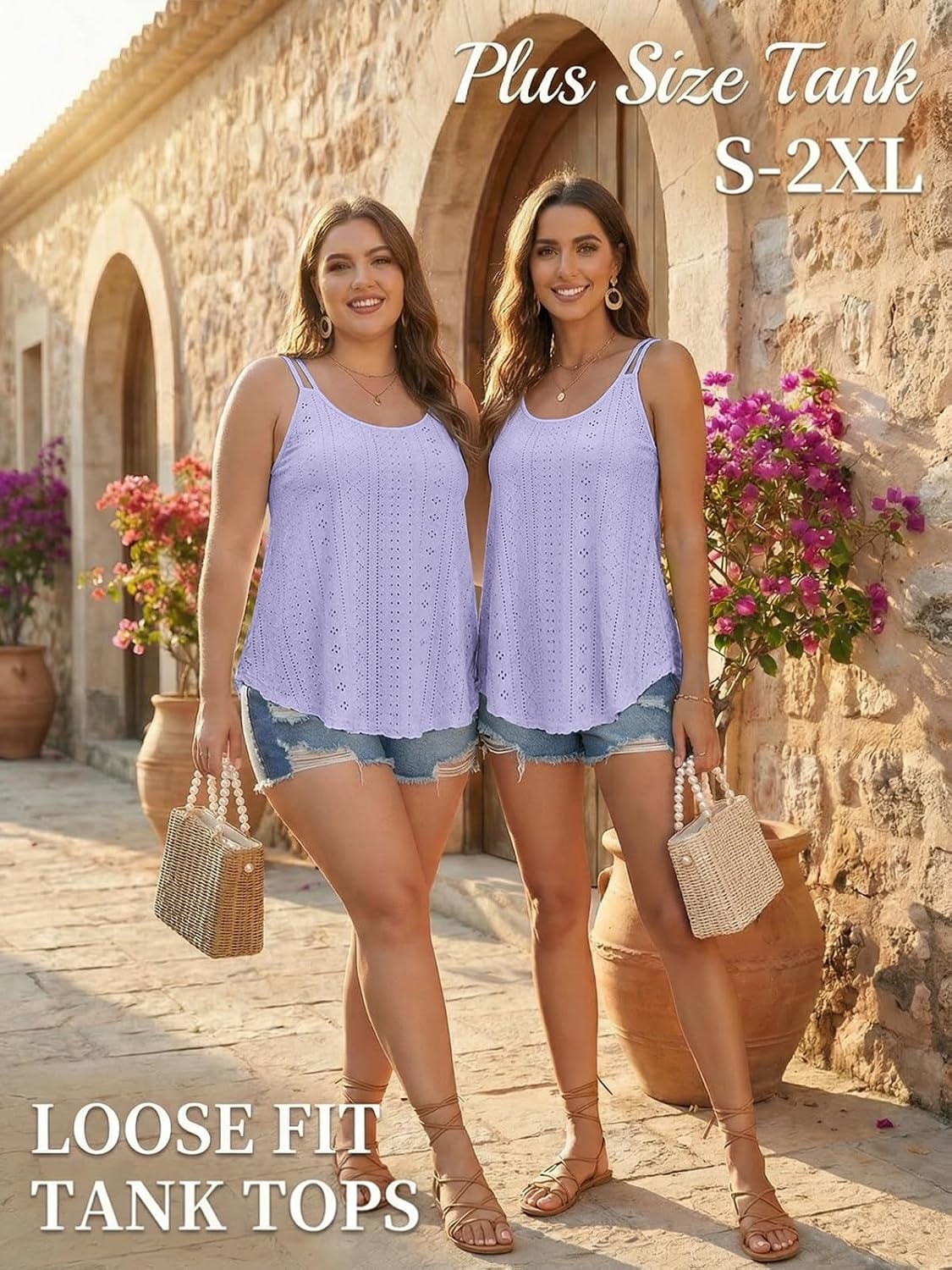 image:imageATHMILE Womens Tank Tops Sleeveless Summer Top Spaghetti Strap Flowy Boho ClothesLoose Spring Shirt Loose FitBeach Vacation Camisole EyeletPurple