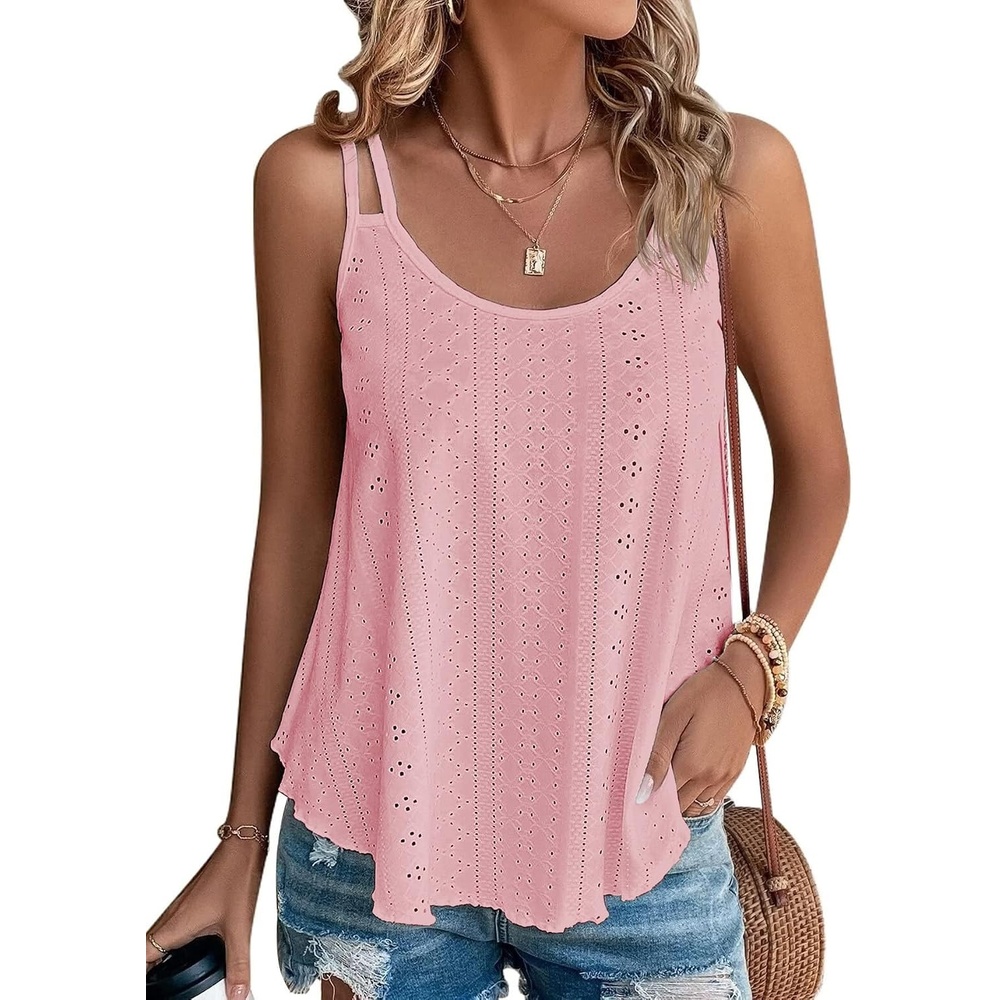 image:imageATHMILE Womens Tank Tops Sleeveless Summer Top Spaghetti Strap Flowy Boho ClothesLoose Spring Shirt Loose FitBeach Vacation Camisole EyeletPink