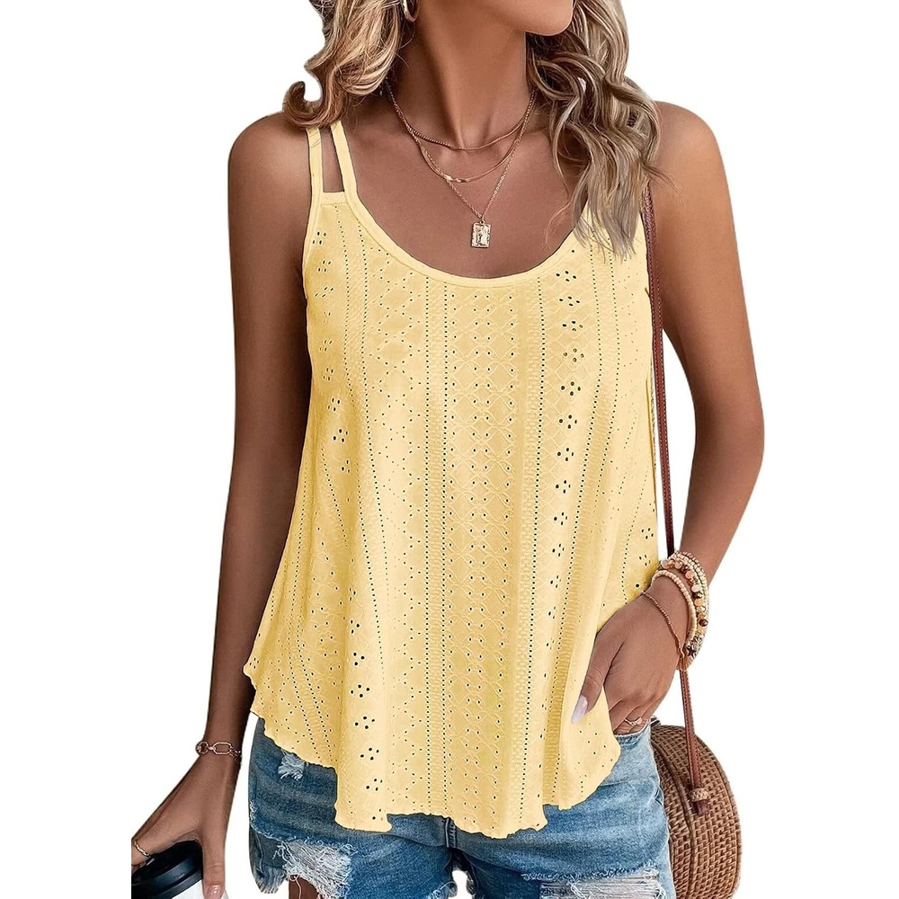 image:imageATHMILE Womens Tank Tops Sleeveless Summer Top Spaghetti Strap Flowy Boho ClothesLoose Spring Shirt Loose FitBeach Vacation Camisole EyeletYellow