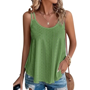 ATHMILE Womens Tank Tops Sleeveless Summer Top Spaghetti Strap | Flowy Boho Clothes,Loose Spring Shirt Loose Fit,Beach Vacation Camisole Eyelet(Army Green)