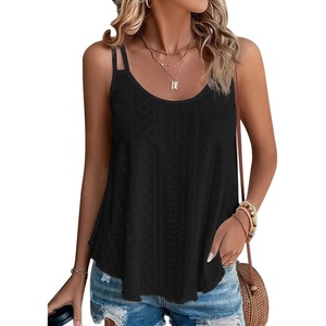 ATHMILE Womens Tank Tops Sleeveless Summer Top Spaghetti Strap | Flowy Boho Clothes,Loose Spring Shirt Loose Fit,Beach Vacation Camisole Eyelet(Black)