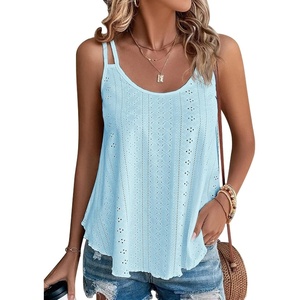 ATHMILE Womens Tank Tops Sleeveless Summer Top Spaghetti Strap | Flowy Boho Clothes,Loose Spring Shirt Loose Fit,Beach Vacation Camisole Eyelet(Blue)