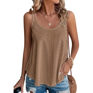 ATHMILE Womens Tank Tops Sleeveless Summer Top Spaghetti Strap | Flowy Boho Clothes,Loose Spring Shirt Loose Fit,Beach Vacation Camisole Eyelet(Brown)