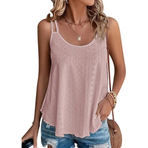 ATHMILE Womens Tank Tops Sleeveless Summer Top Spaghetti Strap | Flowy Boho Clothes,Loose Spring Shirt Loose Fit,Beach Vacation Camisole Eyelet(Dark Pink)