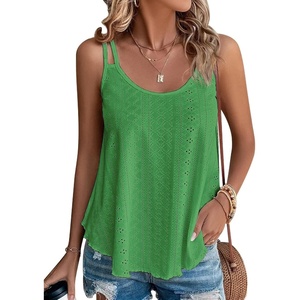 ATHMILE Womens Tank Tops Sleeveless Summer Top Spaghetti Strap | Flowy Boho Clothes,Loose Spring Shirt Loose Fit,Beach Vacation Camisole Eyelet(Grass Green)