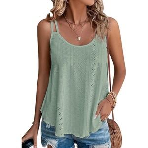 ATHMILE Womens Tank Tops Sleeveless Summer Top Spaghetti Strap | Flowy Boho Clothes,Loose Spring Shirt Loose Fit,Beach Vacation Camisole Eyelet(Green)