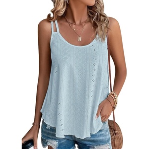 ATHMILE Womens Tank Tops Sleeveless Summer Top Spaghetti Strap | Flowy Boho Clothes,Loose Spring Shirt Loose Fit,Beach Vacation Camisole Eyelet(Grey Blue)