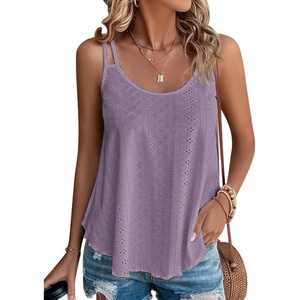 ATHMILE Womens Tank Tops Sleeveless Summer Top Spaghetti Strap | Flowy Boho Clothes,Loose Spring Shirt Loose Fit,Beach Vacation Camisole Eyelet(Grey Purple)