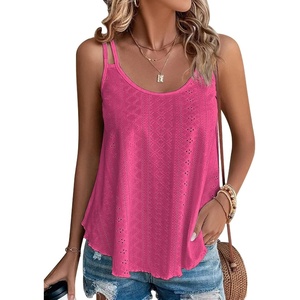 ATHMILE Womens Tank Tops Sleeveless Summer Top Spaghetti Strap | Flowy Boho Clothes,Loose Spring Shirt Loose Fit,Beach Vacation Camisole Eyelet(Hot Pink)