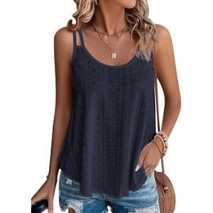 ATHMILE Womens Tank Tops Sleeveless Summer Top Spaghetti Strap | Flowy Boho Clothes,Loose Spring Shirt Loose Fit,Beach Vacation Camisole Eyelet(Navy)