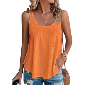 ATHMILE Womens Tank Tops Sleeveless Summer Top Spaghetti Strap | Flowy Boho Clothes,Loose Spring Shirt Loose Fit,Beach Vacation Camisole Eyelet(Orange)