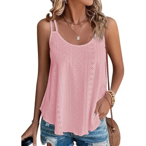 ATHMILE Womens Tank Tops Sleeveless Summer Top Spaghetti Strap | Flowy Boho Clothes,Loose Spring Shirt Loose Fit,Beach Vacation Camisole Eyelet(Pink)