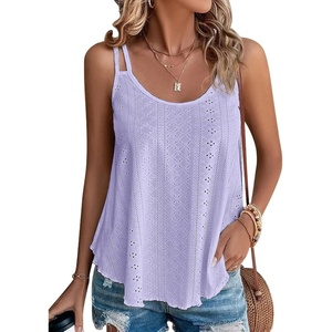 ATHMILE Womens Tank Tops Sleeveless Summer Top Spaghetti Strap | Flowy Boho Clothes,Loose Spring Shirt Loose Fit,Beach Vacation Camisole Eyelet(Purple)