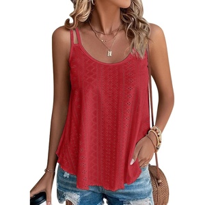 ATHMILE Womens Tank Tops Sleeveless Summer Top Spaghetti Strap | Flowy Boho Clothes,Loose Spring Shirt Loose Fit,Beach Vacation Camisole Eyelet(Red)
