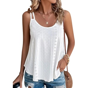 ATHMILE Womens Tank Tops Sleeveless Summer Top Spaghetti Strap | Flowy Boho Clothes,Loose Spring Shirt Loose Fit,Beach Vacation Camisole Eyelet(White)