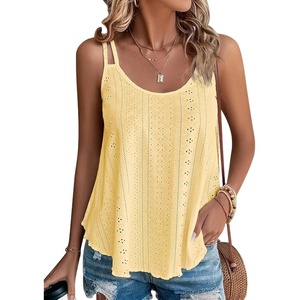 ATHMILE Womens Tank Tops Sleeveless Summer Top Spaghetti Strap | Flowy Boho Clothes,Loose Spring Shirt Loose Fit,Beach Vacation Camisole Eyelet(Yellow)