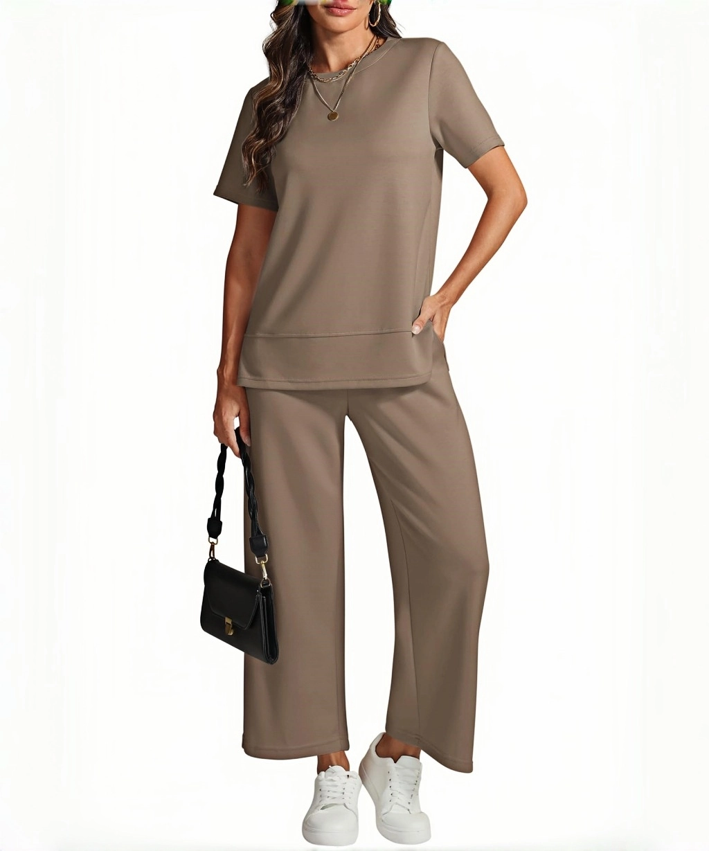 ATHMILE Short Sleeve T-Shirt and Sweatpants Outfit