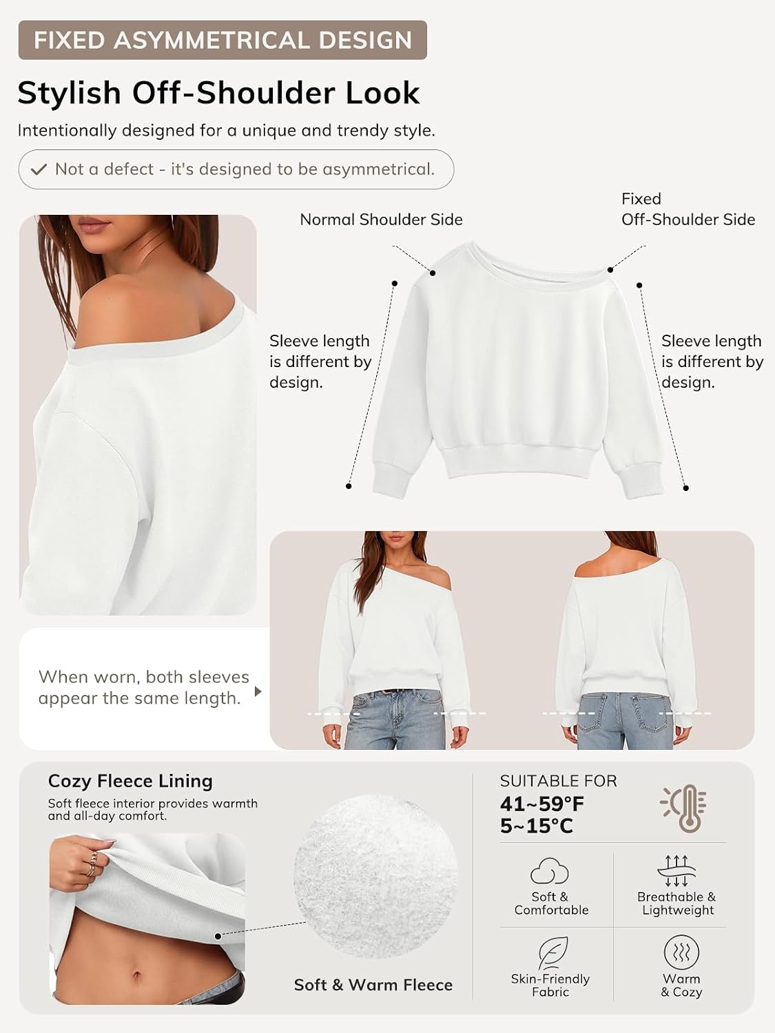 image:imageATHMILE Womens Off the Shoulder Sweatshirt Fleece Long Sleeve Crop Top Oversized Fall OutfitsTrendy Streetwear PulloverCozy Fleece Sexy Y2K HoodiesTeen Girl FashionWhite