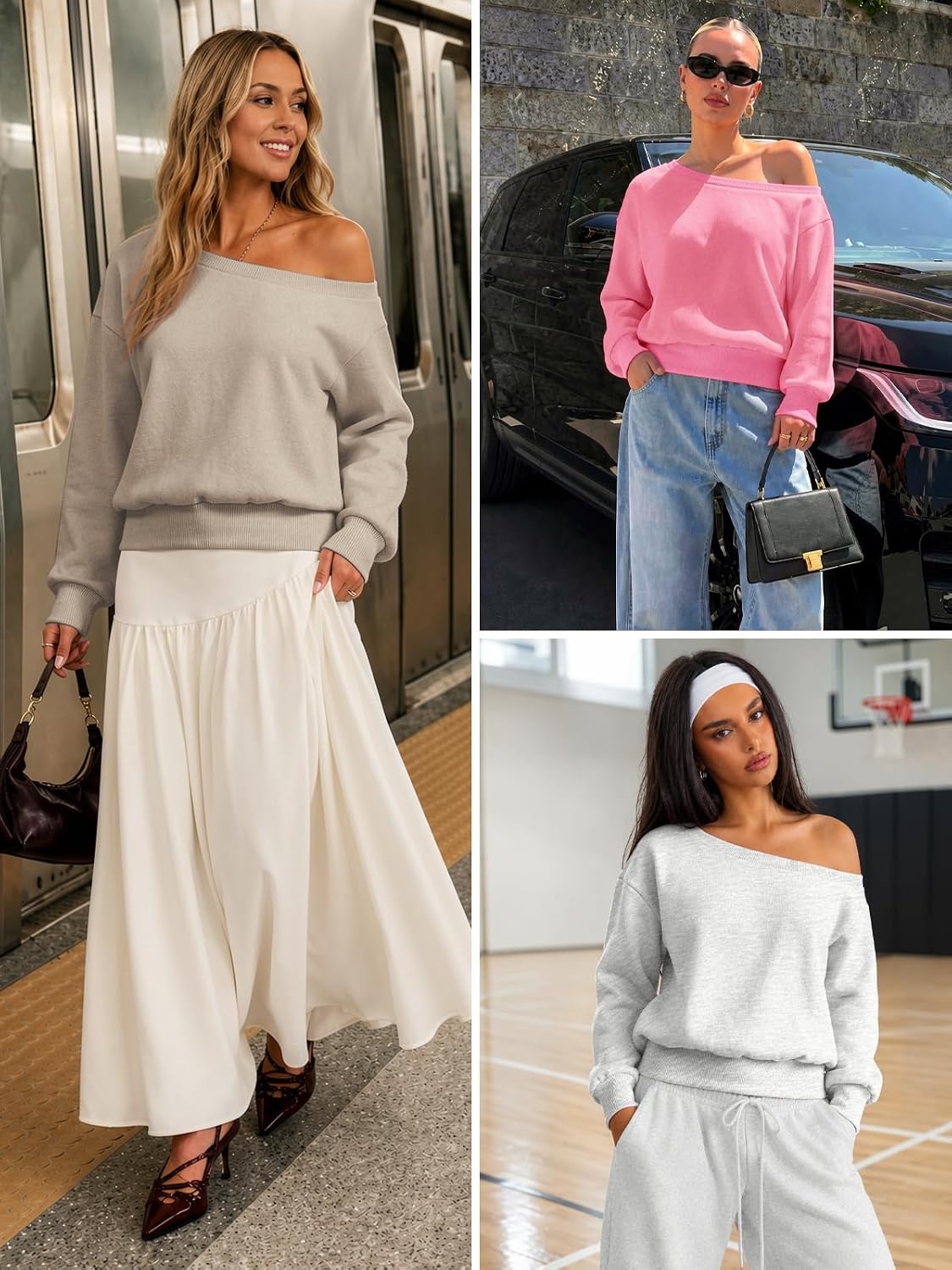 image:imageATHMILE Womens Off the Shoulder Sweatshirt Fleece Long Sleeve Crop Top Oversized Fall OutfitsTrendy Streetwear PulloverCozy Fleece Sexy Y2K HoodiesTeen Girl FashionWhite