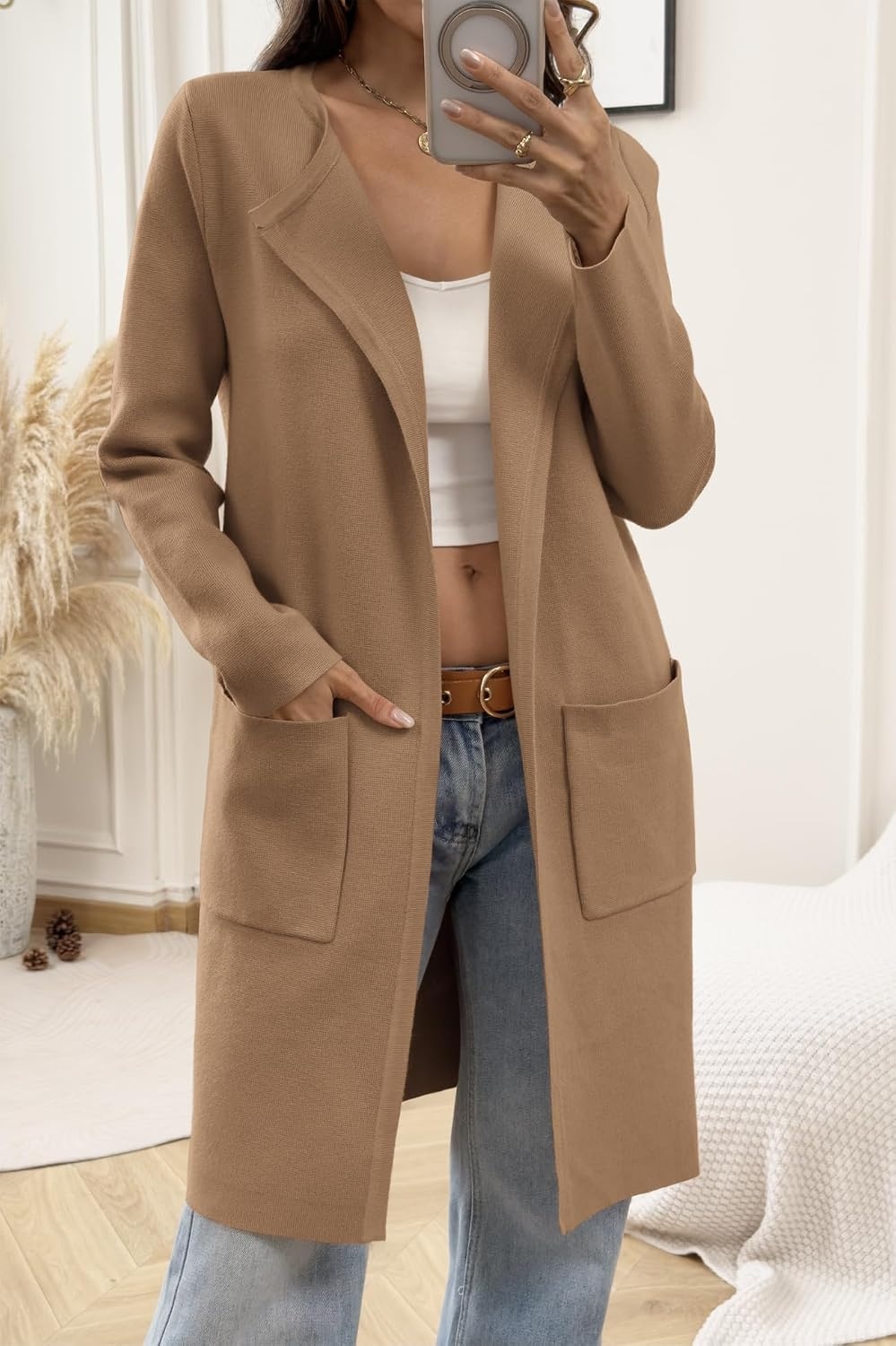 image:imageWomens Fall Sweater Open Front Knit Lightweight Cardigan Casual Long Coatigan Lady Jacket Coat Winter Outerwear 2026Khaki