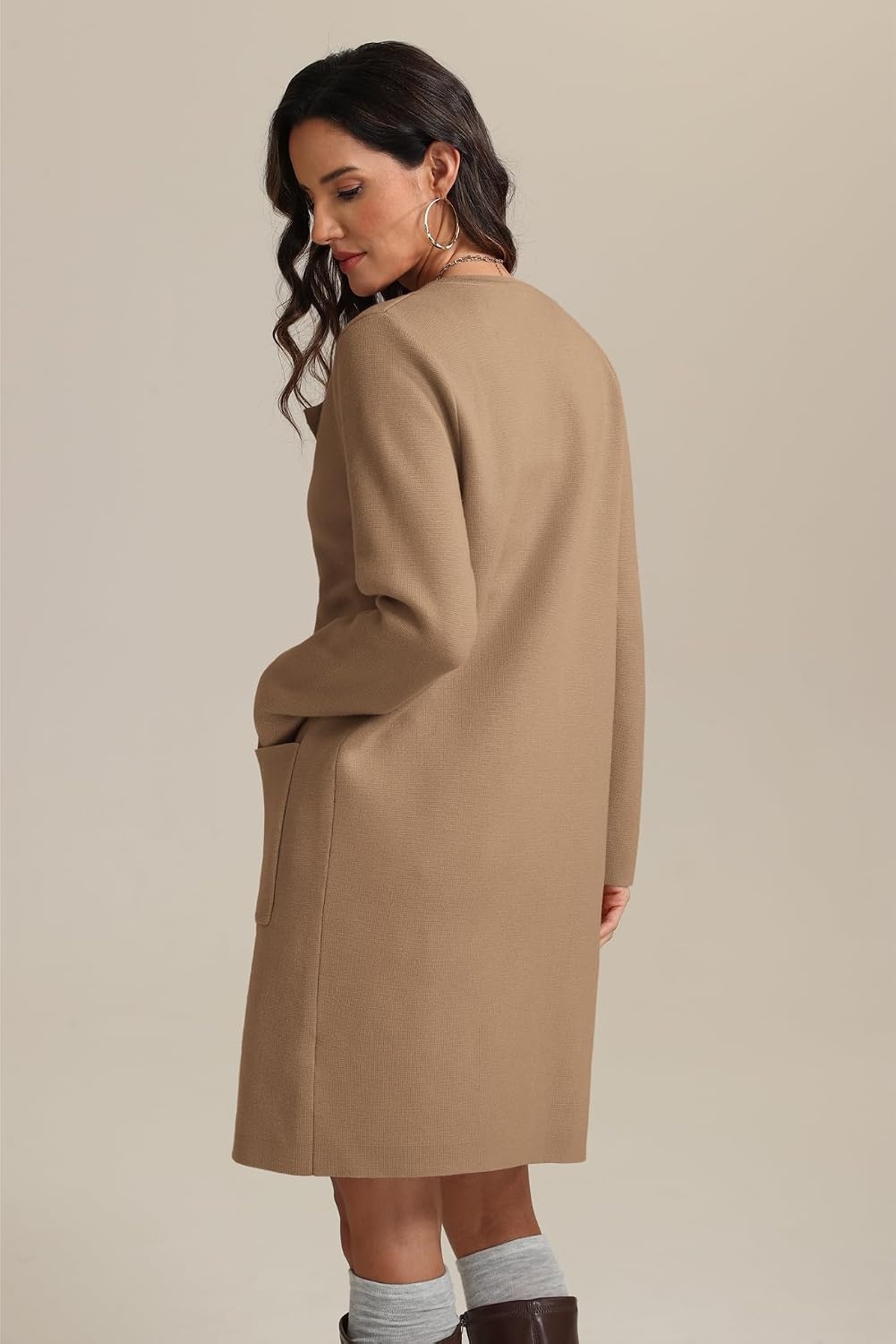 image:imageWomens Fall Sweater Open Front Knit Lightweight Cardigan Casual Long Coatigan Lady Jacket Coat Winter Outerwear 2026Khaki