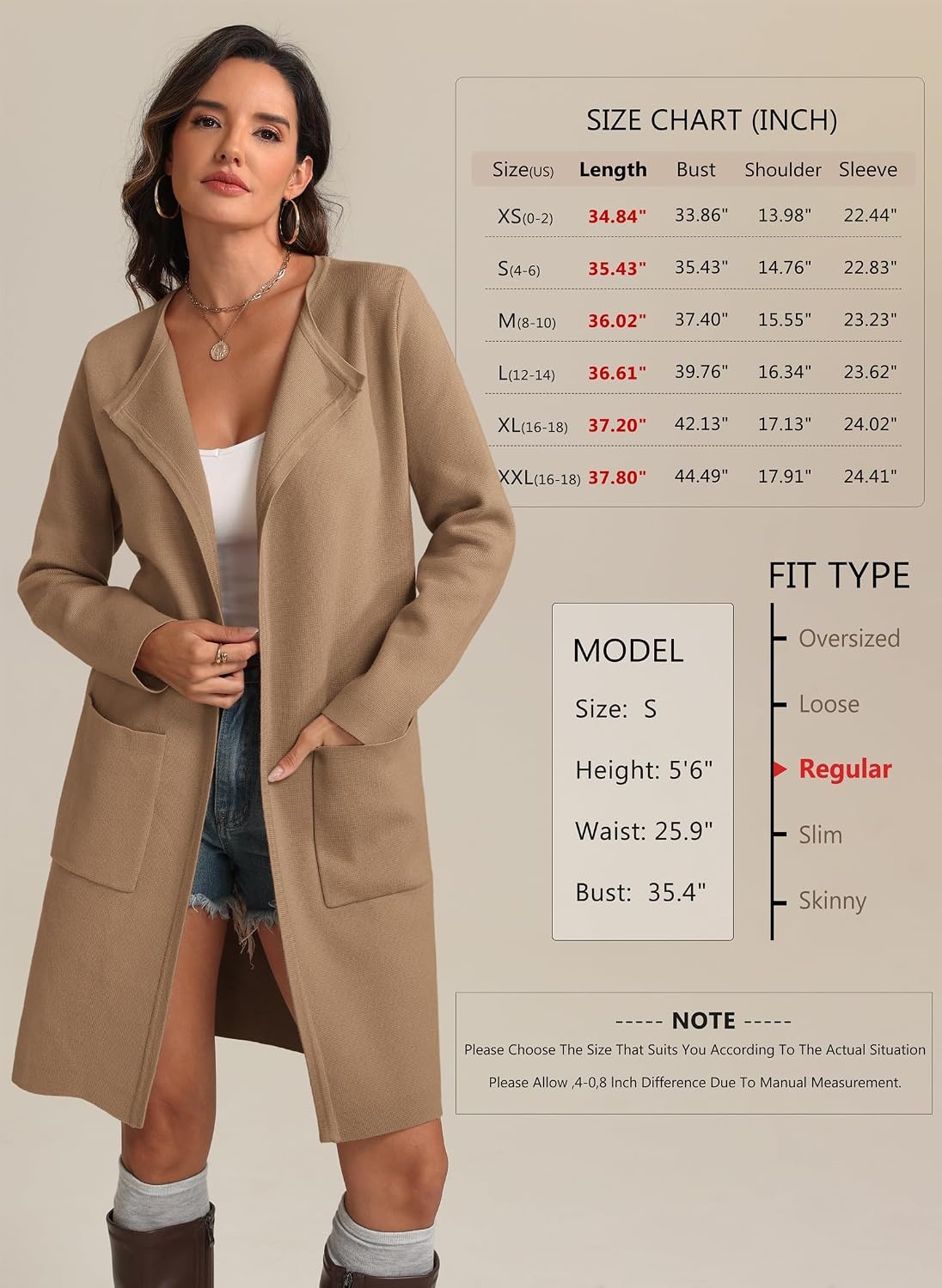 image:imageWomens Fall Sweater Open Front Knit Lightweight Cardigan Casual Long Coatigan Lady Jacket Coat Winter Outerwear 2026Khaki