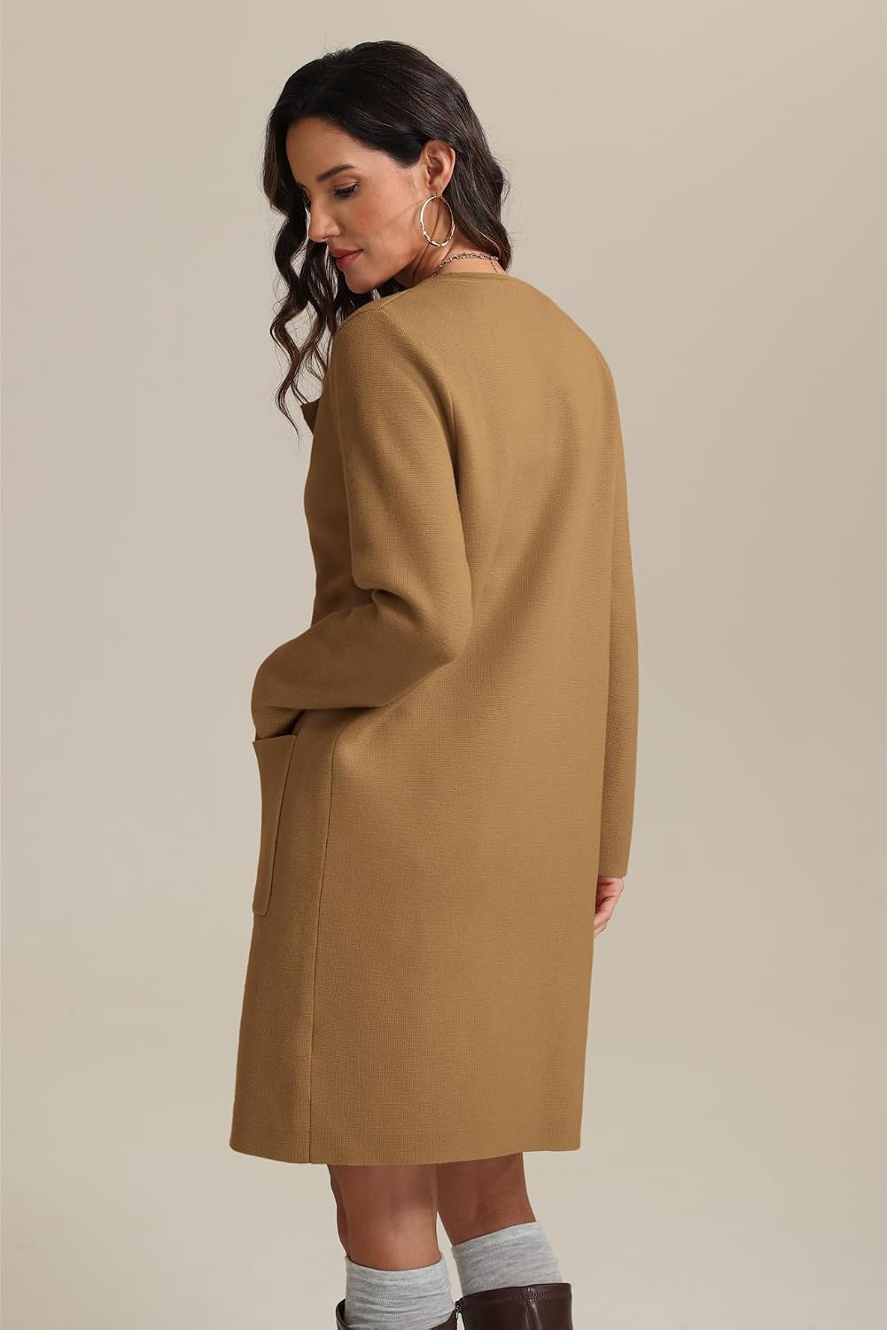 image:imageWomens Fall Sweater Open Front Knit Lightweight Cardigan Casual Long Coatigan Lady Jacket Coat Winter Outerwear 2026Light Brown