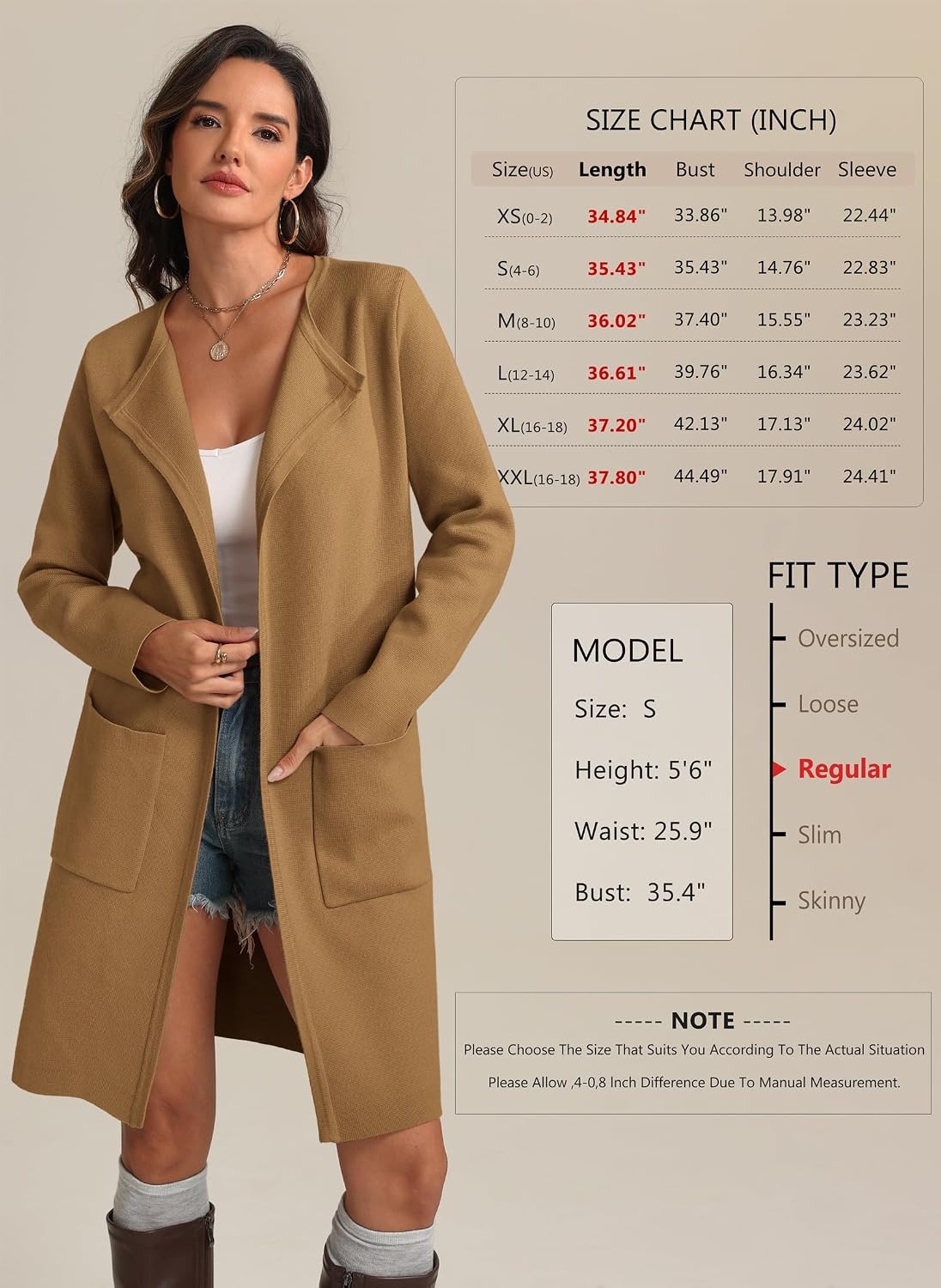 image:imageWomens Fall Sweater Open Front Knit Lightweight Cardigan Casual Long Coatigan Lady Jacket Coat Winter Outerwear 2026Light Brown