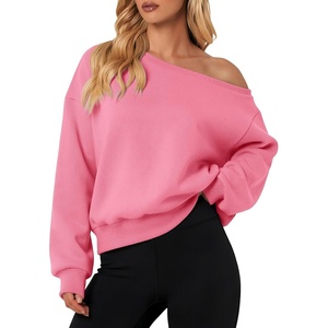 ATHMILE Womens Off the Shoulder Sweatshirt Fleece Long Sleeve Crop Top | Oversized Fall Outfits,Trendy Streetwear Pullover,Cozy Fleece Sexy Y2K Hoodies,Teen Girl Fashion(Pink)