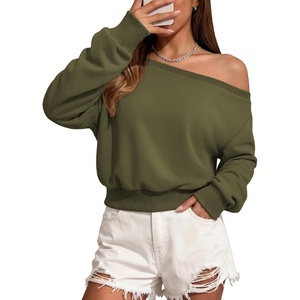 ATHMILE Womens Off the Shoulder Sweatshirt Long Sleeve Crop Top | Casual Fall Outfits,Trendy Streetwear Pullover, Comfy Sexy Y2K Hoodies,Cute Teen Girl Fashion(Army Green)