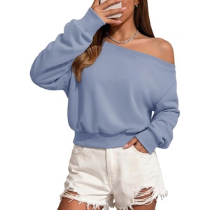ATHMILE Womens Off the Shoulder Sweatshirt Long Sleeve Crop Top | Casual Fall Outfits,Trendy Streetwear Pullover, Comfy Sexy Y2K Hoodies,Cute Teen Girl Fashion(Blue)
