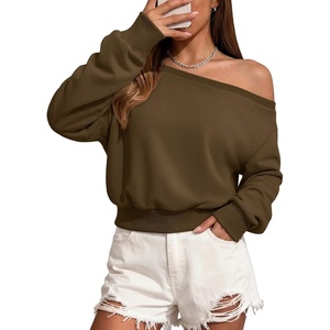 ATHMILE Womens Off the Shoulder Sweatshirt Long Sleeve Crop Top | Casual Fall Outfits,Trendy Streetwear Pullover, Comfy Sexy Y2K Hoodies,Cute Teen Girl Fashion(Coffee)