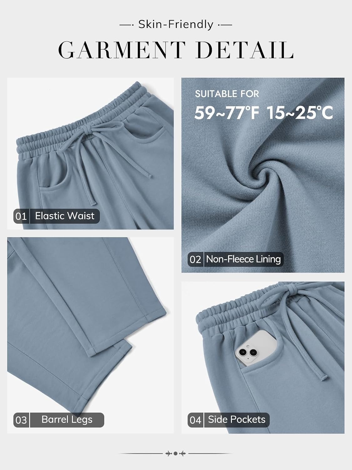 image:imageATHMILE Barrel Sweatpants Women Wide Leg Baggy Lounge Casual Pants Cotton Fall Winter Teen Girl Fashion Comfy Flowy with PocketAdusty Blue