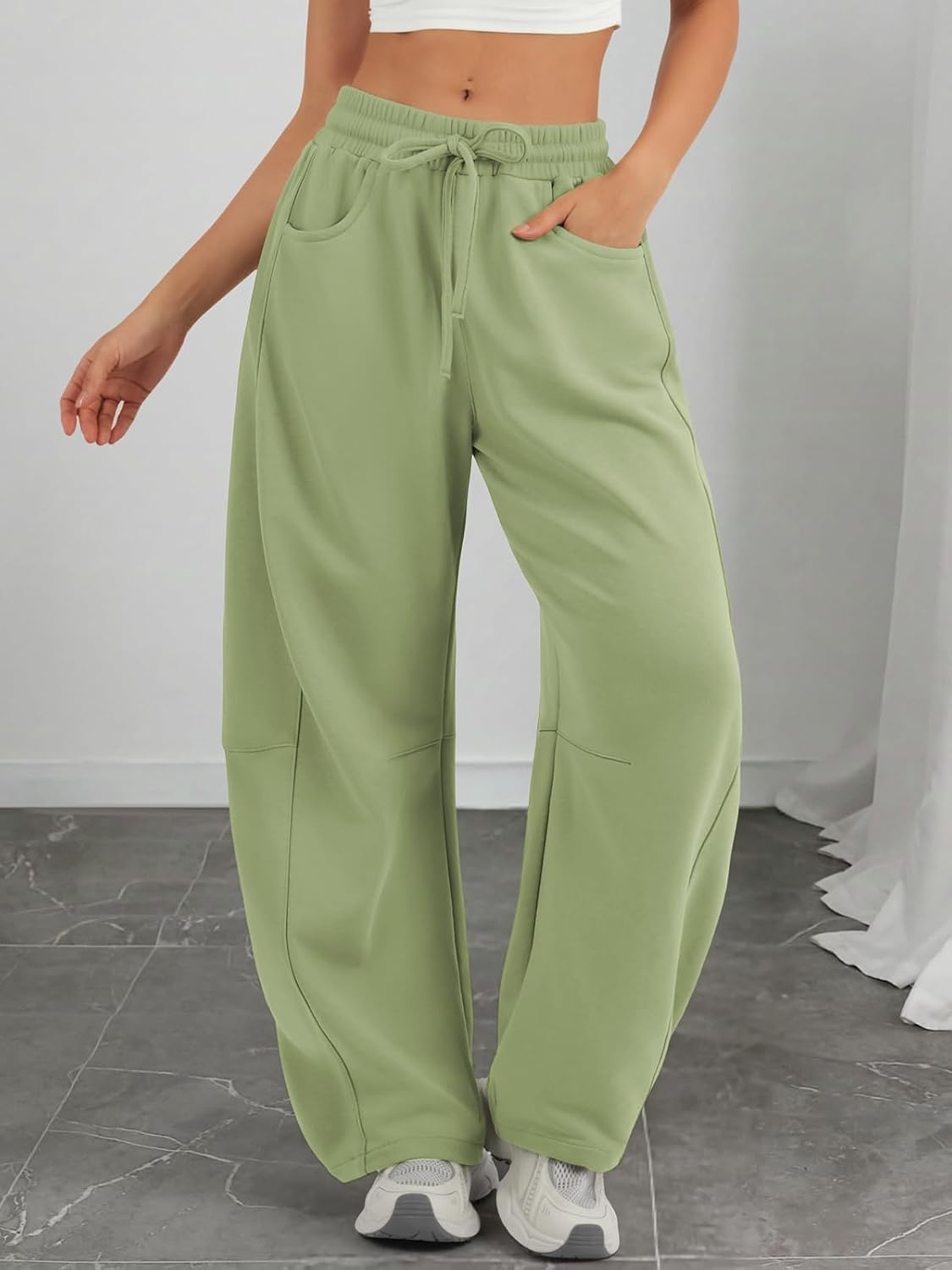image:imageATHMILE Barrel Sweatpants Women Wide Leg Baggy Lounge Casual Pants Cotton Fall Winter Teen Girl Fashion Comfy Flowy with PocketAgreen